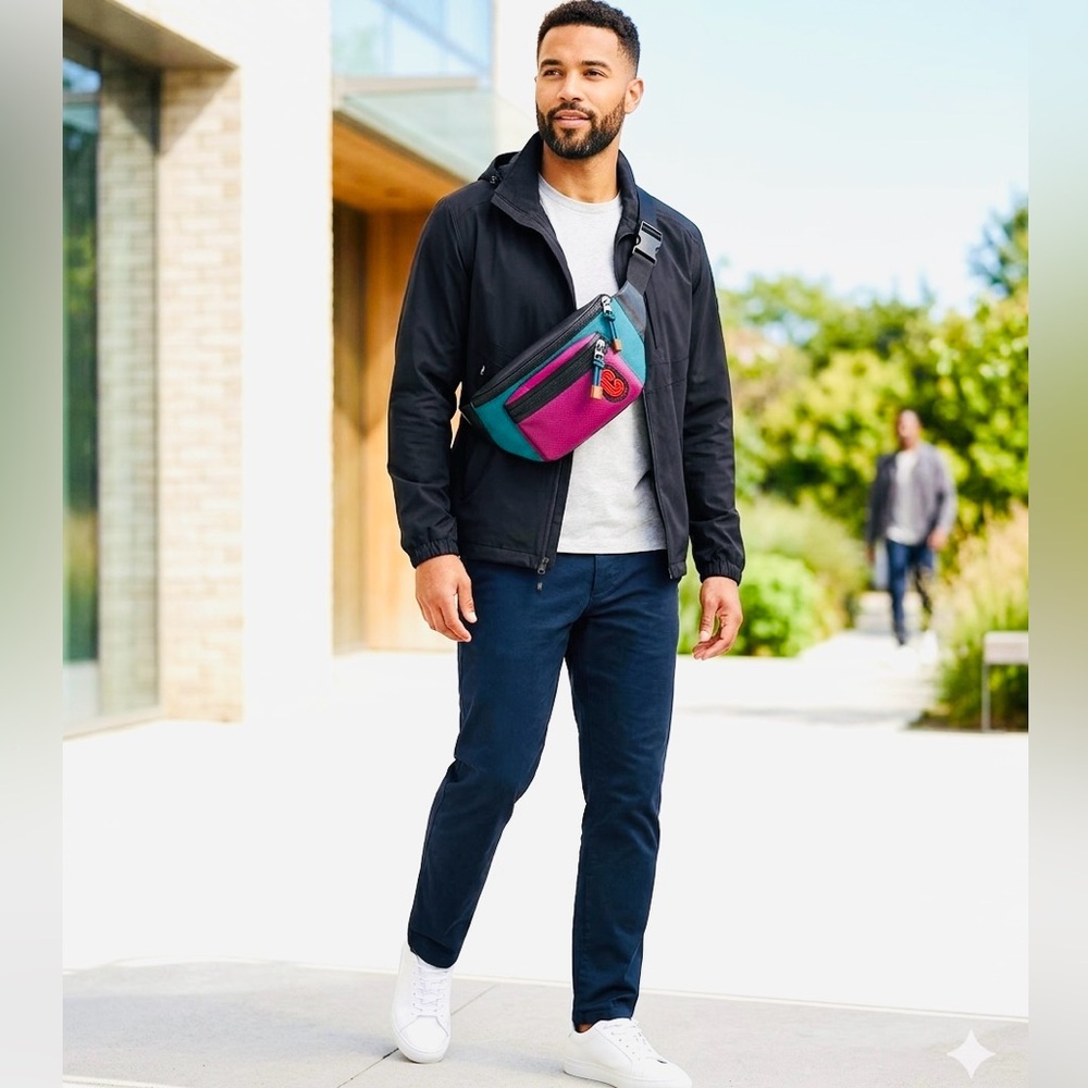 Coach Terrain Belt Bag in a colorblock design featuring a Coach patch.